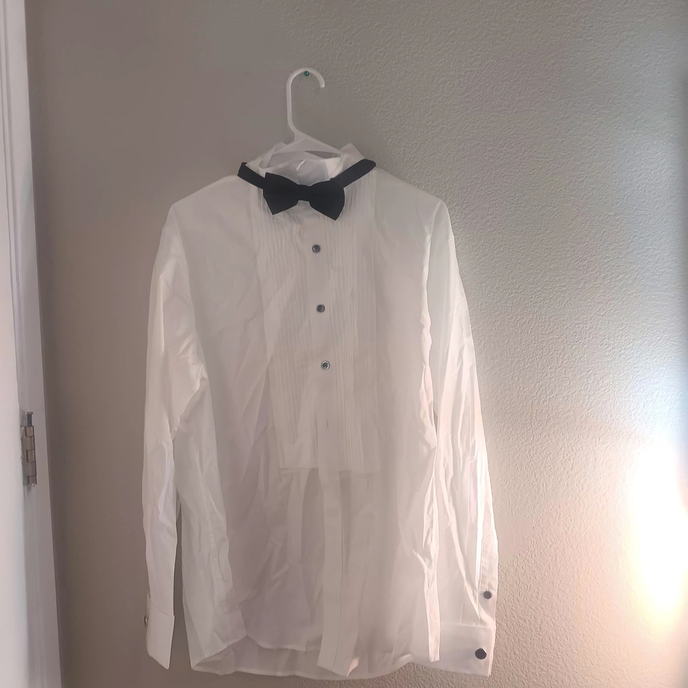 Classic White Dress Shirt with Black Bow Tie